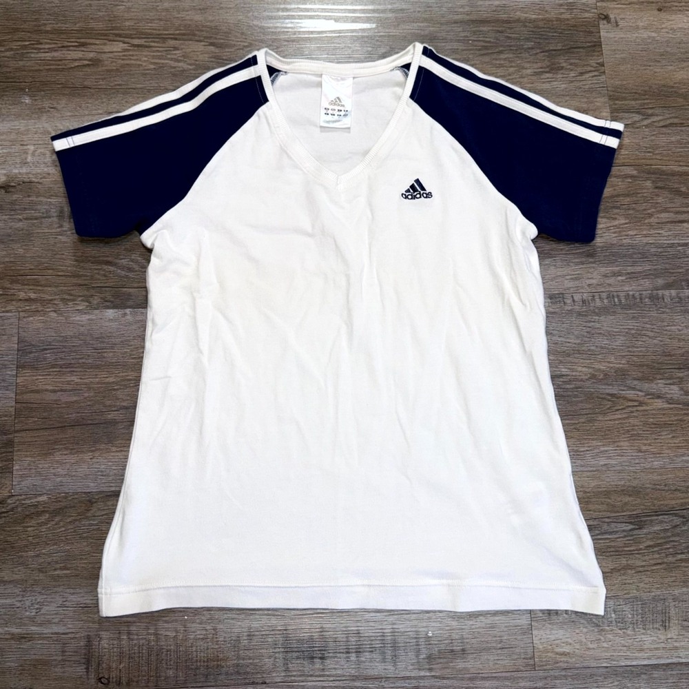 Adidas White 3 Stripe Raglan-Sleeve Shirt Womens Small Athleisure Sports Gym